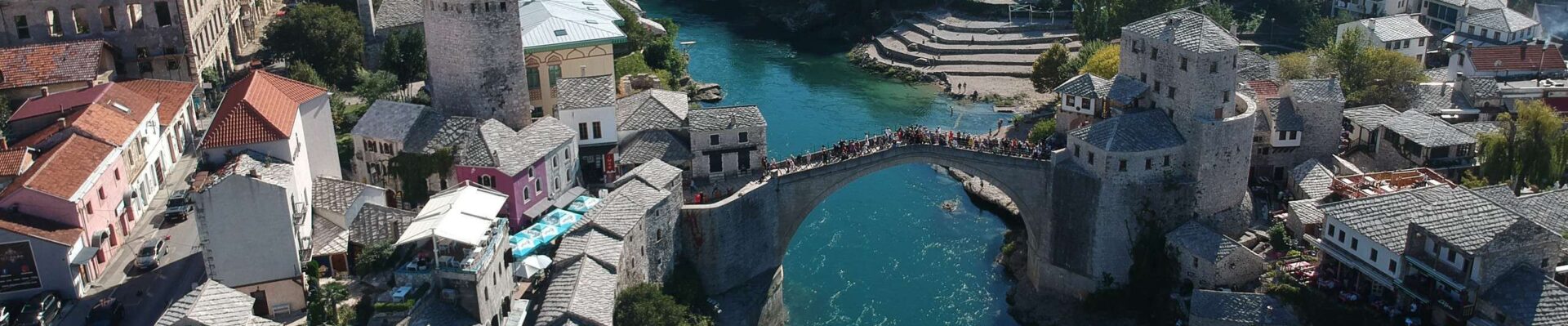 Old bridge Picture taken by drone in UNECO Old Town of Mostar