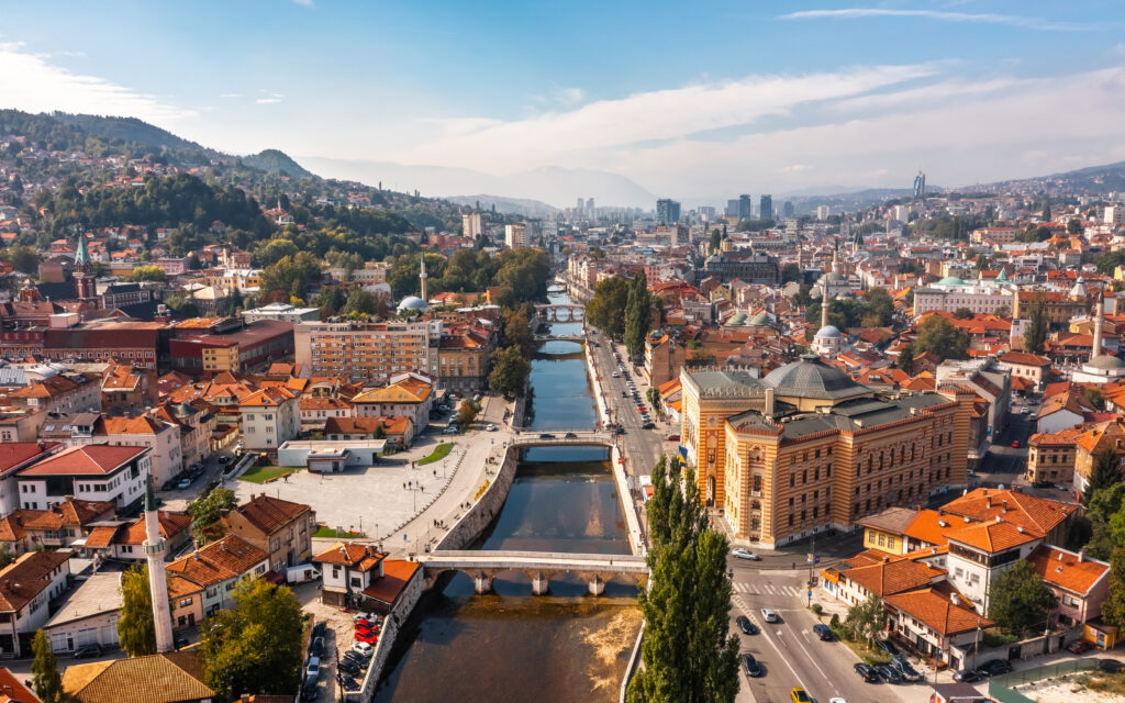 Aerial view of Sarajevo city center, Bosnia and Herzegovina