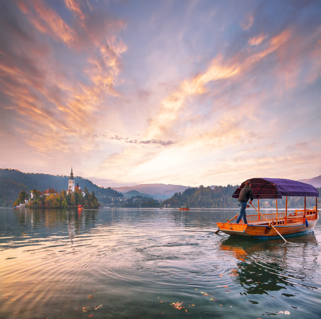 Sunset over a Balkan coastal town